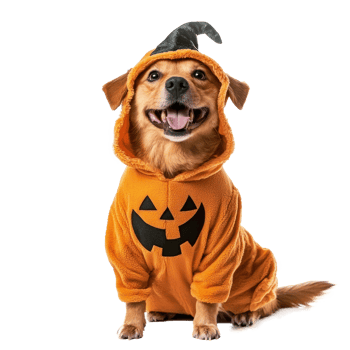a dog wearing a halloween costume on a transparent background png