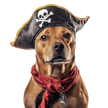 a dog wearing a pirate hat and scarf png