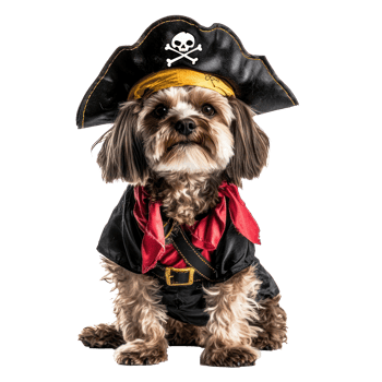 dog dressed as a pirate on a white background png