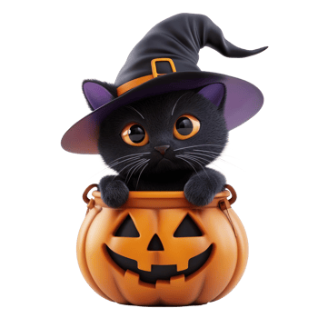 halloween cat in a pumpkin hat png