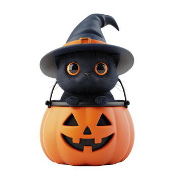 halloween cat in a pumpkin hat png