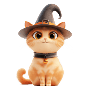 a cartoon cat wearing a witch hat png