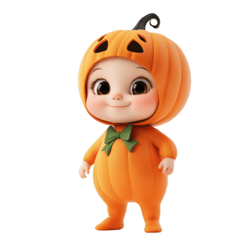 a baby in a pumpkin costume on a transparent background png