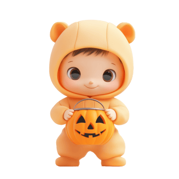 a little boy in a halloween costume holding a pumpkin png