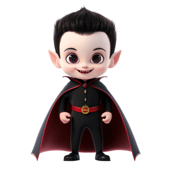 dracula cartoon character with black hair and red cape png