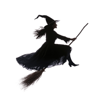 silhouette of a witch flying on a broom png