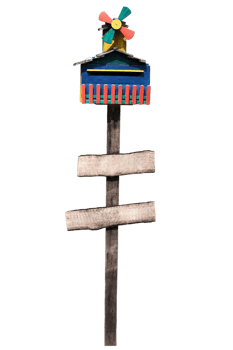 Vintage craft and handmade wood postal box house with sign and symbol for direction clip art and element png