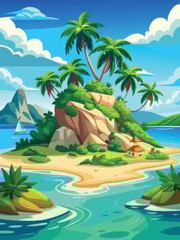 Background- Beautiful island with palm trees and blue sea. vector