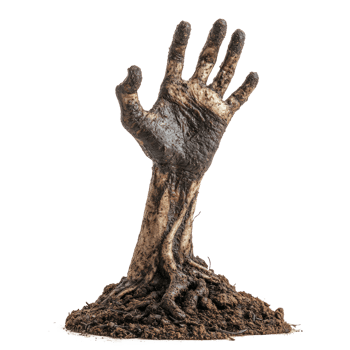 a zombie hand with dirt on it, on a white background png