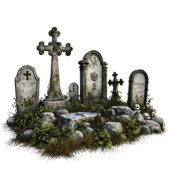 3d rendering of a graveyard with tombstones and crosses png