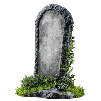 a grave stone with moss and plants on it png
