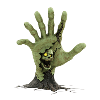 a hand with a zombie face on it, with a tree in the background png