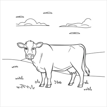a beautiful cow art outline vector