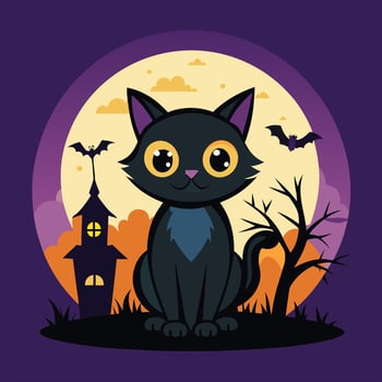 a beautiful Halloween cat design vector