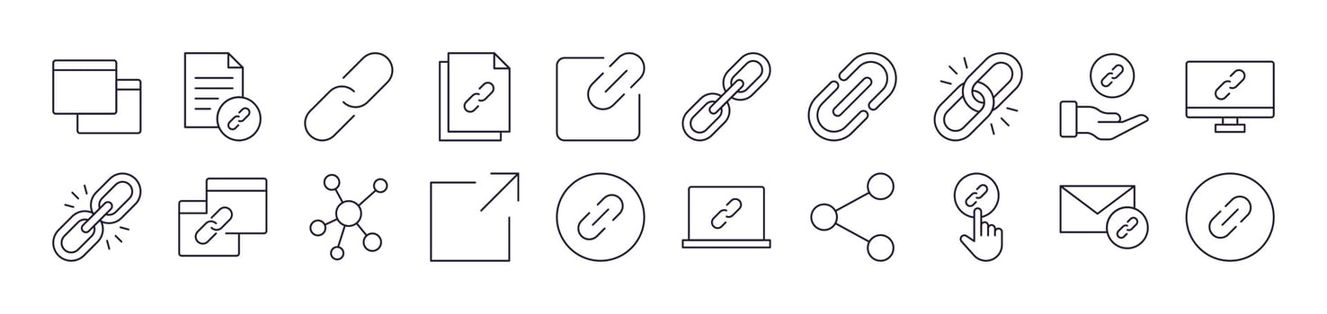 Link and Share Line Icon Set. Editable Stroke. Minimalistic Linear Pictogram for Design of Cards, Apps, Banners, Posts vector