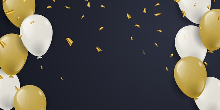 Balloons banner background for Party with white gold balloon and copy space area in dark background vector