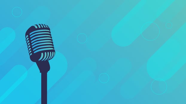 Microphone with modern gradient rounded lines background vector