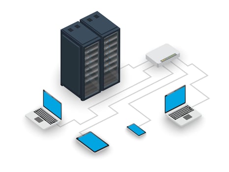Computer Network diagram. Cloud computing big data. Server Rack. vector