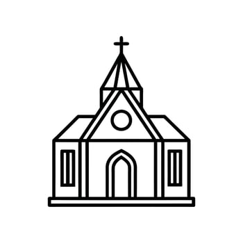 Continuous one simple single abstract line drawing of old church icon vector