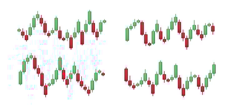 3d stock candles. Green and red candlestick, growth stock diagram, Bullish financial graph. Trading stock charts set for investment concept vector