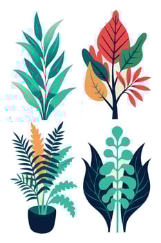 Four different types of plants in pots vector