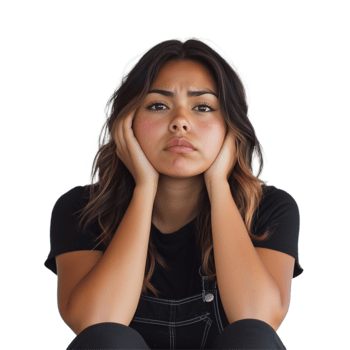 Portrait of a sad young woman, isolated on transparent background. png