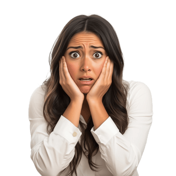 Surprised young businesswoman with hands on face ontransparent background png