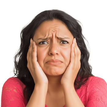 Close-up portrait of a young woman with headache isolated on transparent background png