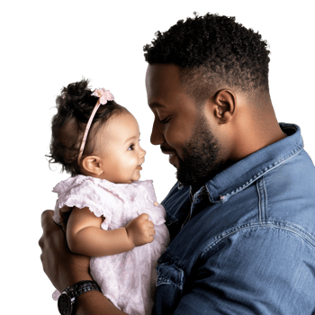 Father and baby share a joyful moment indoors transparent png