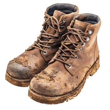 Muddy boots resting after an adventure transparent png