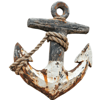 Rusty anchor with rope on white transparent png