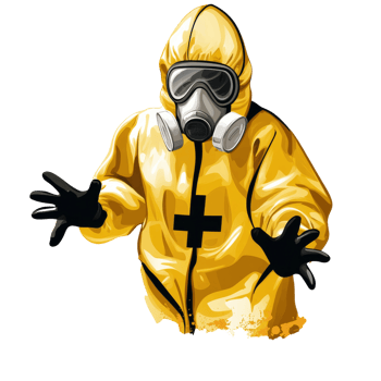 Person in yellow protective suit with gas mask transparent png