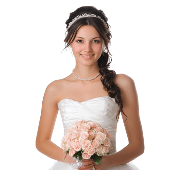 Young bride holding bouquet in stylish bridal gown transparent png