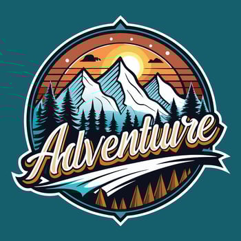 The adventure logo with mountains and trees vector