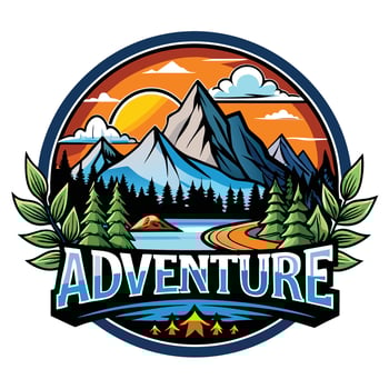 The adventure logo with mountains and trees vector