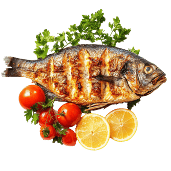 Herb grilled fish with fresh veggies transparent png