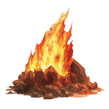 Flames erupting from a rock pile in the wilderness transparent png