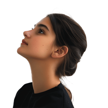 Serene young woman gazing upward transparent png