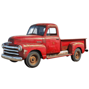 Classic red vintage pickup truck parked outdoors transparent png