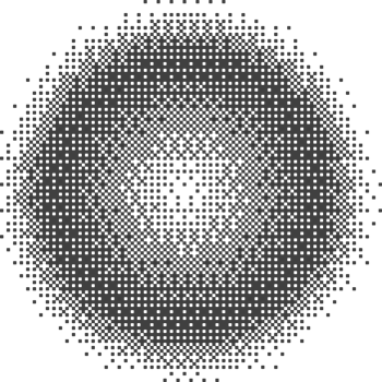 Bitmap pixel arcade game effect. Circle with bit pattern texture. Round y2k halftone element. Aesthetic globe with dither gradient. 2000s noisy illustration png