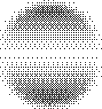 Bitmap pixel arcade game effect. Circle with bit pattern texture. Round y2k halftone element. Aesthetic globe with dither gradient. 2000s noisy illustration png