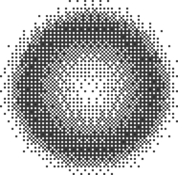 Bitmap pixel arcade game effect. Circle with bit pattern texture. Round y2k halftone element. Aesthetic globe with dither gradient. 2000s noisy illustration png