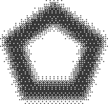 Bitmap pixel arcade game effect. Hexagon y2k halftone shape. Dither aesthetic gradient pentagon icon. 2000s design grainy illustration png
