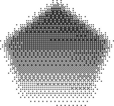 Bitmap pixel arcade game effect. Hexagon y2k halftone shape. Dither aesthetic gradient pentagon icon. 2000s design grainy illustration png