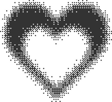 Bitmap pixel arcade game effect. Hearts y2k halftone pattern shape. Dither aesthetic gradient glow icon. 2000s design grainy illustration png