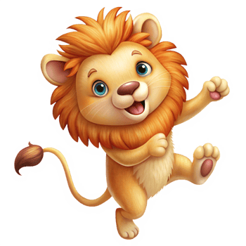A cartoon lion jumping and smiling png