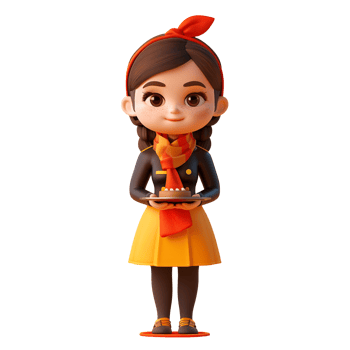 A cartoon girl holding a cake and wearing a red scarf png