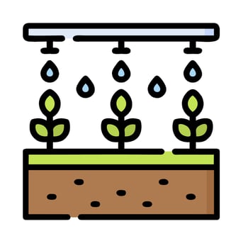 A plant growing in soil with water drops vector