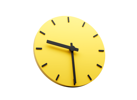3d Simple Yellow Round Wall Clock Nine Thirty Half Past 9 3d illustration png