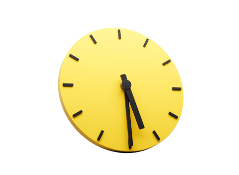 3d Simple Yellow Round Wall Clock Five Thirty Half Past 5 3d illustration png